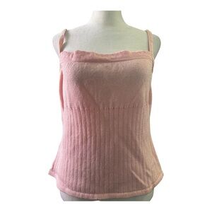 St. John Knits Santana Wool Blend Scallop-Trim Spaghetti Strap Tank Pink